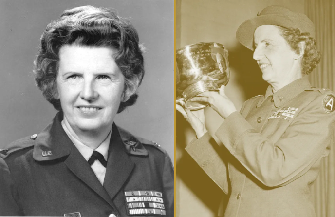 Two photos of Col Ruby Bradley in her military uniform.