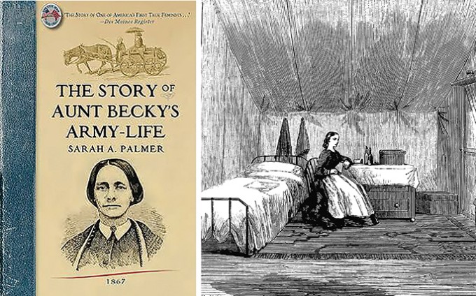 Sarah Palmer's book cover on the left. On the right, an illustration of her near a vacant bed