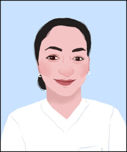 Illustration of Ukrainian nurse on blue background.