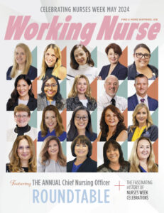 Cover of the May issue of Working Nurse magazine with photos of 20 chief nursing officers