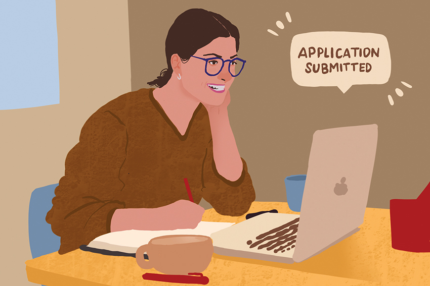 Illustration of nurse applying for a job on her computer