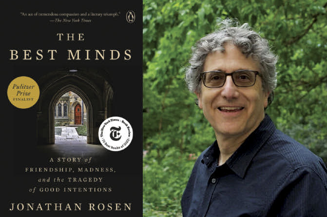 Dual photos of The Best Minds book cover and writer Jonathan Rosen