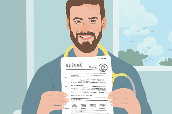 Illustration of male nurse holding a resume
